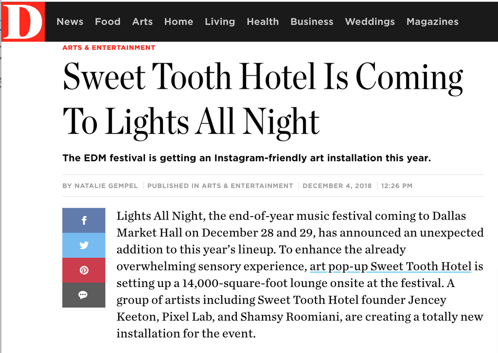 DMagazine: Sweet Tooth Hotel Is Coming To Lights All Night