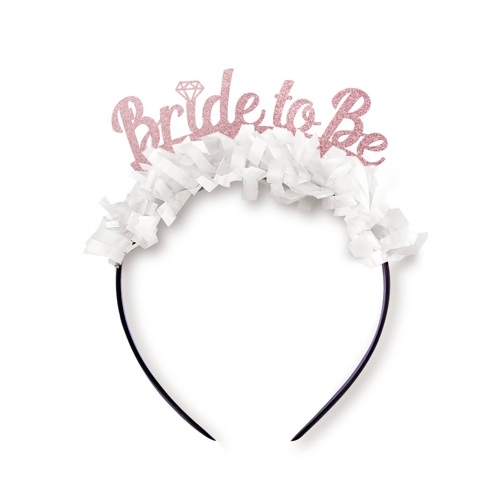 Bride To Be Bachelorette Party Headband Crown: Rose gold words/white fringe